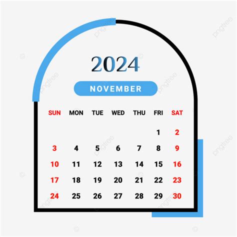 2024 November Month Calendar With Black And Skyblue Unique Design