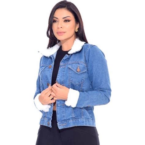 Jaqueta Jeans Pelinho Casual Feminina Shopee Brasil