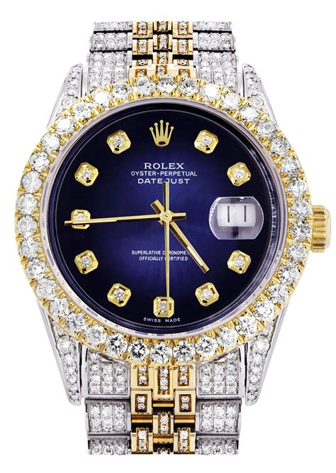 Iced Out Rolex Datejust 36 Mm Two Tone 10 Carats Of Diamonds Blu