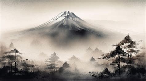 Premium AI Image | A painting of mount fuji with a mountain in the ...