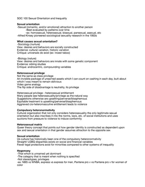 Soc March 3 Soc 100 Chapter Notes Soc 100 Sexual Orientation And Inequality Sexual