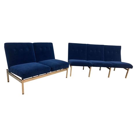 Mcm Steelcase 3 Seat And 2 Seat Sofa Set Upholstered In Cobalt Blue