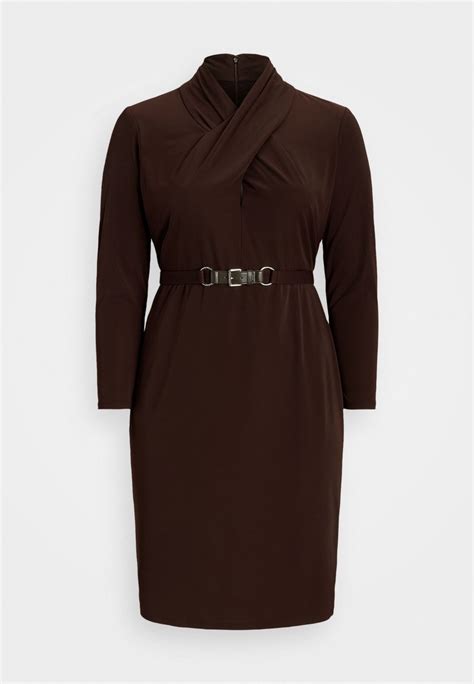 Lauren Ralph Lauren Woman Keesam Long Sleeve Day Dress Jerseykjole Circuit Brownbrun