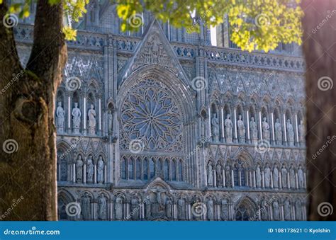 Facade of Old Cathedral in Trondheim, Norway. Stock Image - Image of ...