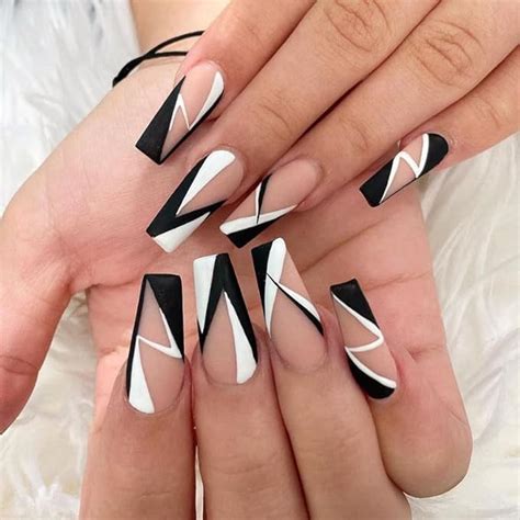 Coffin Nails Lot de 24 faux ongles artificiels longs avec motifs à