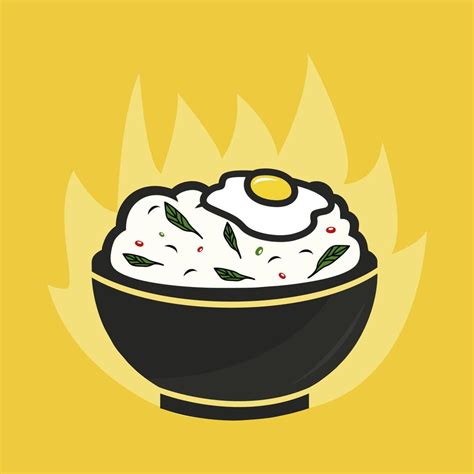 Egg Rice Vector Illustration At Bowl With Leaf Vector Art At