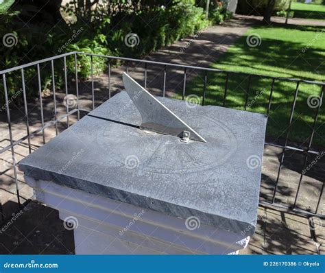 Sundial With A Shadow Indicating Twelve O`clock In The Afternoon Stock