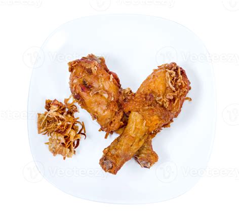 Fried Chicken Drumstick On White Dish Isolated Png