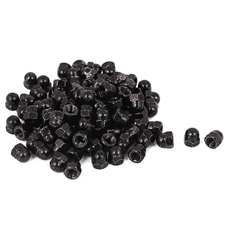 sourcing map 100pcs Écrou Borgne Noir M5 Hexagonal Dôme Clous Carbure