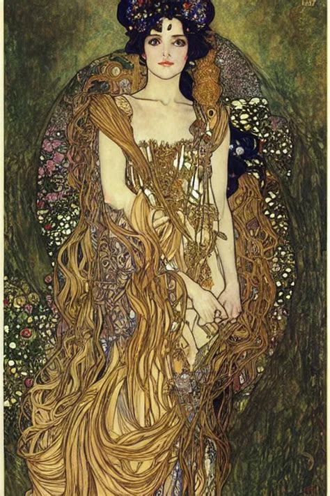 Elven Queen By Gustav Klimt Alphonse Mucha Stable Diffusion