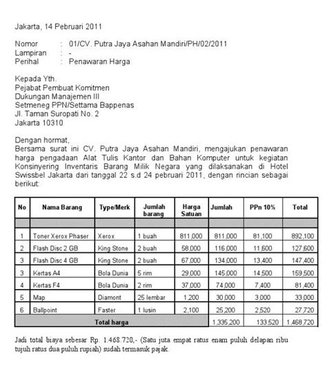 Contoh Surat Penawaran Barang Menggunakan Tabel Contoh Surat Riset