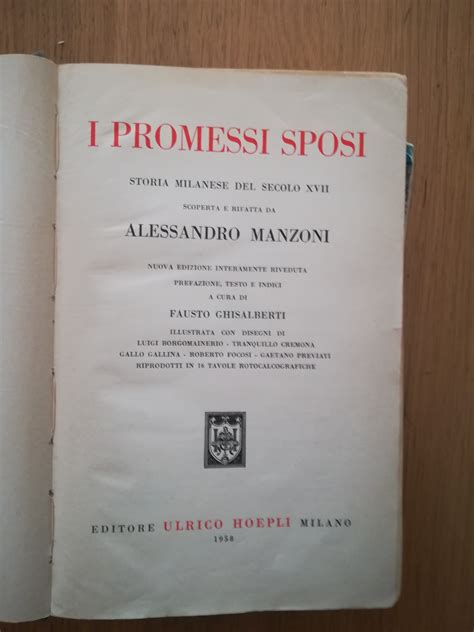 I Promessi Sposi By A Manzoni Buono Good Rilegato Librisaggi