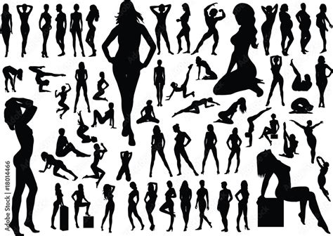 Contemporary Female Body Vector Illustration Set Nude Woman Silhouette