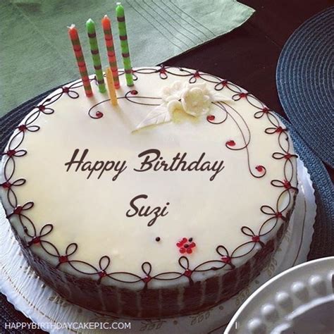 Candles Decorated Happy Birthday Cake For Suzi