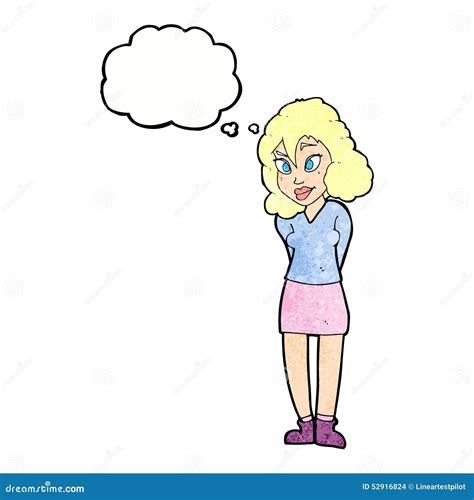 Cartoon Confused Woman With Thought Bubble Stock Illustration