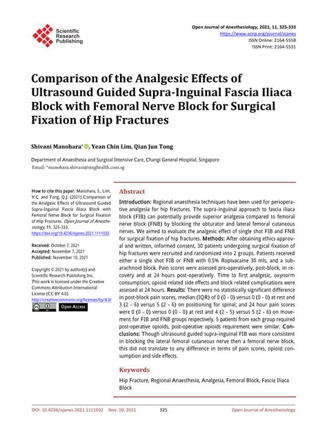 Pdf Comparison Of The Analgesic Effects Of Ultrasound Guided Supra Inguinal Fascia Iliaca