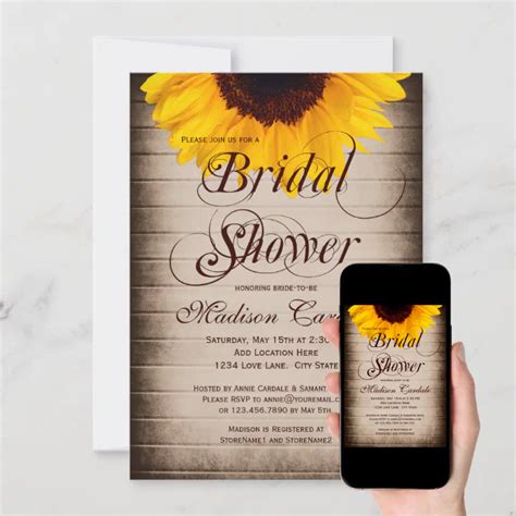 Rustic Country Sunflower Bridal Shower Invitations | Zazzle