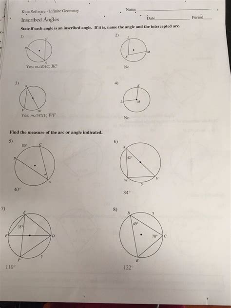 Inscribed Angles 2 Worksheet 2 Answers Kuta Software Angleworksheets