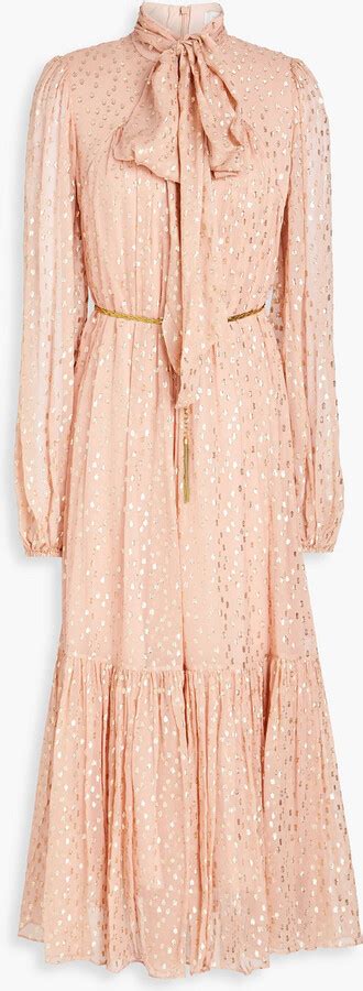 Zimmermann Billow Pussy Bow Metallic Fil Coup Crepon Midi Dress