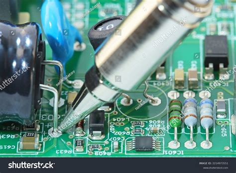 Soldering Electric Soldering Iron Electronic Circuit Stock Photo ...