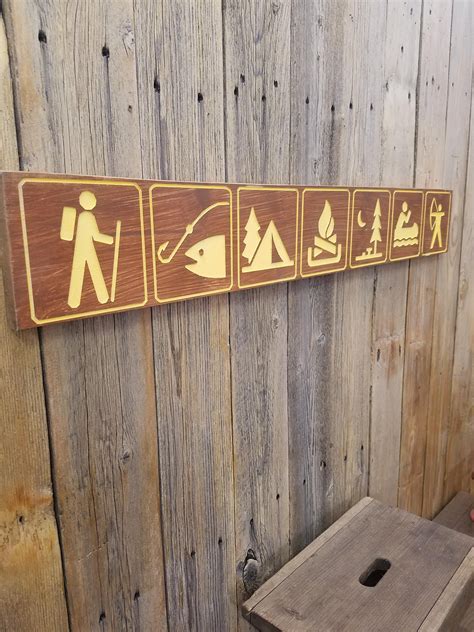 Camping Icons Carved Rustic Wood Signoutdoor Etsy