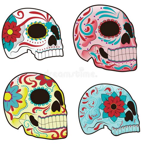 Set Of Mexican Sugar Skulls Stock Vector Illustration Of Scroll