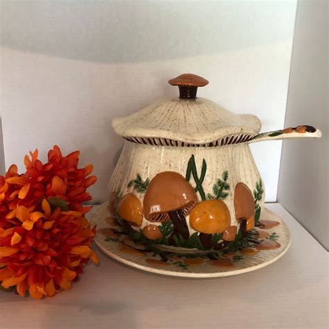 Arnels Mushroom Soup Tureen With Ladel Lid And Plate 1970s Etsy