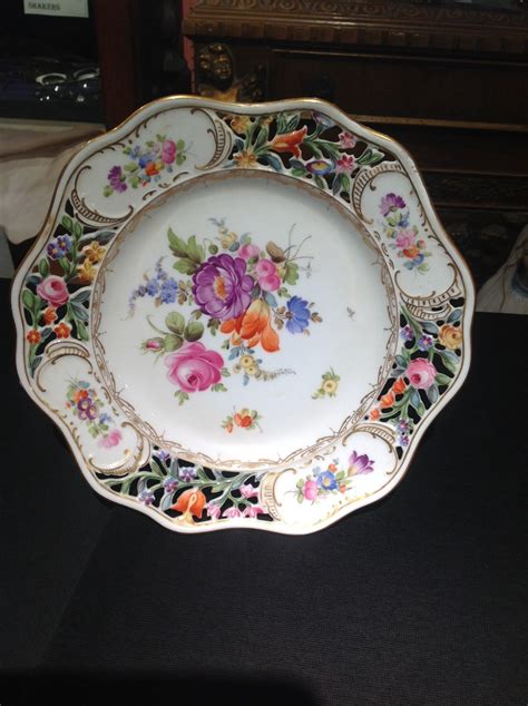 Antique Dresden Carl Thieme Reticulated Footed Compote Comport Cake Plate Floral Ellis Antiques