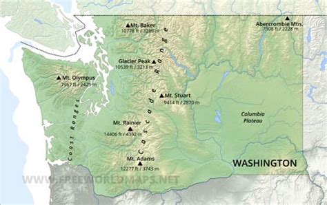 Physical map of Washington