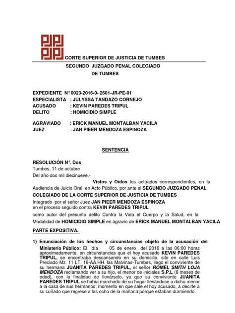 Sentencia De Homicidio Simple Pdf Homicidio Derecho Penal