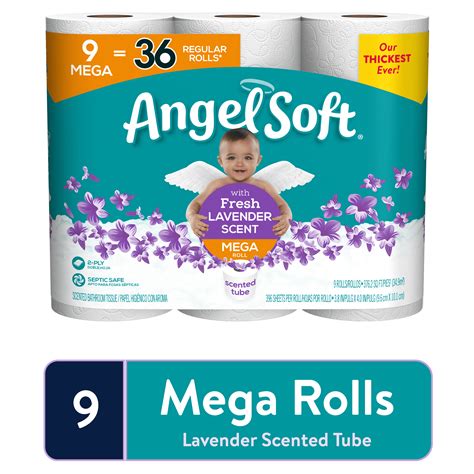 Angel Soft Toilet Paper Lavender 9 Mega Rolls 36 Regular Rolls