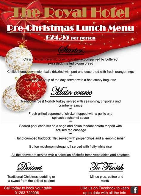 Christmas Lunch Menu At The Royal Hotel Mundesley 2023