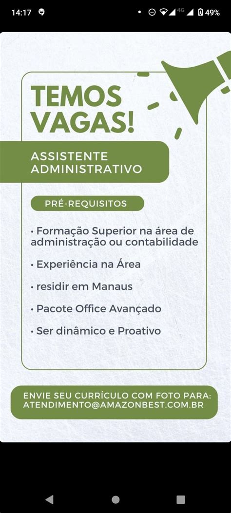 Empresa Seleciona Para Vaga De Assistente Administrativo Envie Seu