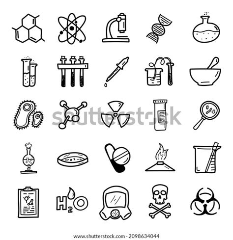 Hand Drawn Chemistry Icon Set Doodle เวกเตอร์สต็อก ปลอดค่าลิขสิทธิ์