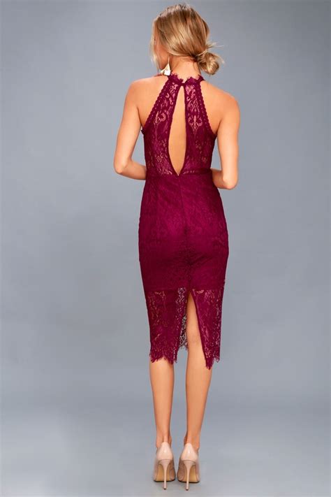 Sexy Magenta Dress Lace Halter Dress Midi Dress