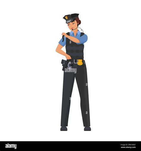 Policewoman Wearing Bulletproof Vest Police Officer Security Equipment Cartoon Vector