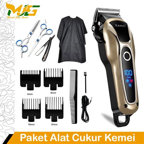 Jual Paket Alat Cukur Rambut Kemei Km Lcd Display Mesin Potong