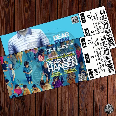 Printable Dear Evan Hansen Theatre Musical Ticket Broadway West End