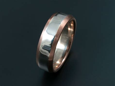 Two Tone 18kt White And Rose Gold Gents Wedding Ring With Chamfered