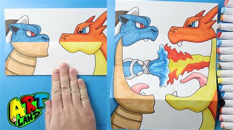 How To Draw Mega Blastoise Vs Mega Charizard Surprise Fold Youtube