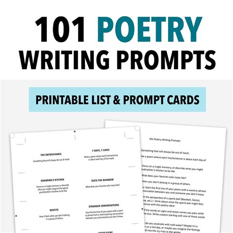 101 Poetry Writing Prompts Printable Cards List Etsy