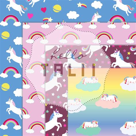 UNICORNIOS Papel Digital Unicornio Magico Arco Iris Nubes Etsy España