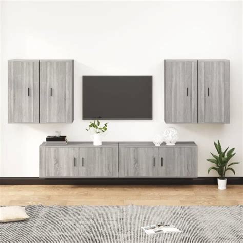 Ensemble De Meubles Tv Mural Sonoma Gris En Bois D Ing Nierie Dioche