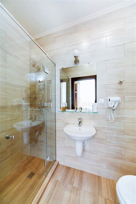 Small Bathroom of the Hotel Rooms, with Shower and Washbasin Stock Photo - Image of relax, room ...