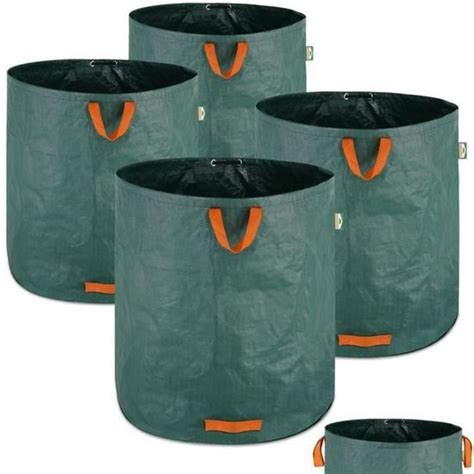 Sacs de jardin pliables renforcés SODIAL 4x 500L 50kg Vert orange