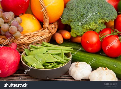 Group Vegetables Fruits Apples Grapes Oranges Stock Photo 1859022397