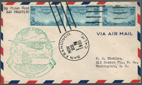 Us First Flight Cover Pan Am Sf To Manila Ce Nickles Us Scott C