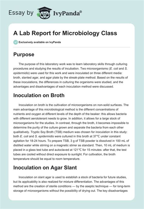 A Lab Report for Microbiology Class - 576 Words | Report Example