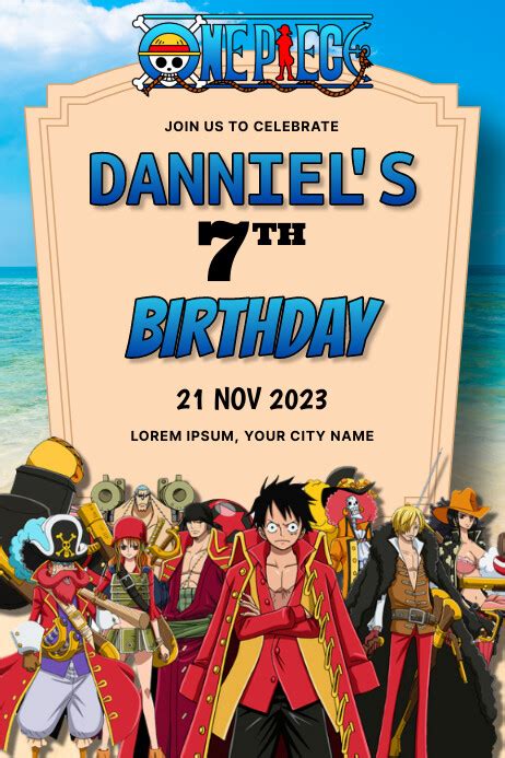 One Piece Birthday Theme Invitation Template Postermywall