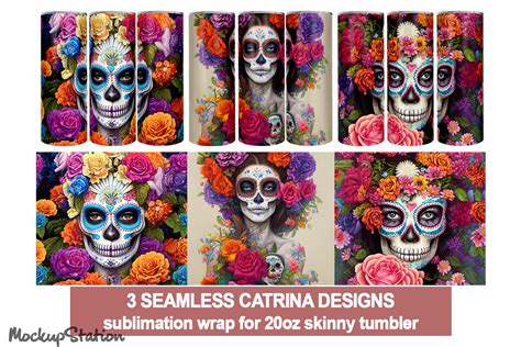 Sugar Skull Tumbler Wrap Png Bundle Graphic By Mockup Station